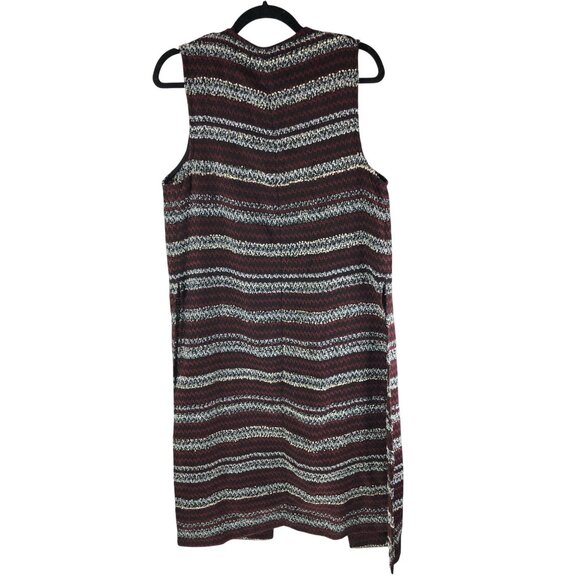 BCBGeneration Tweed Cardigan Duster Side Slits Open Front Striped Red Black M - Picture 3 of 5